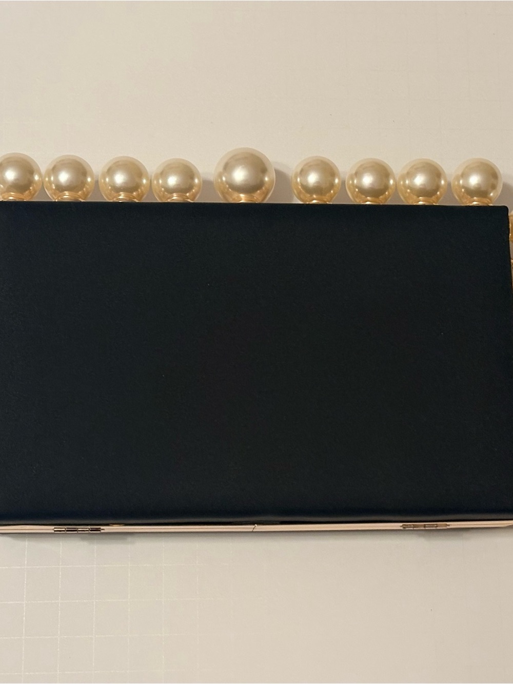 INC International Concepts Black Satin Pearl-Trim Chain Clutch - Picture 2 of 6